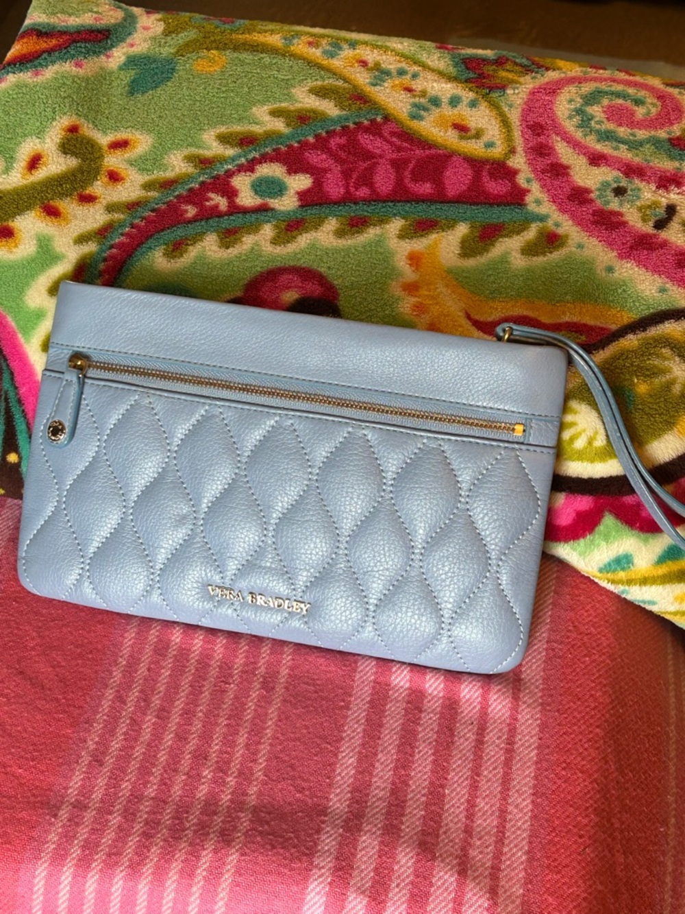 Vera Bradley Powder Blue Quilted Mia Wristlet Clutch Leather